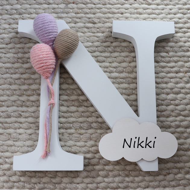 pokój dziecka - różne Drewniana litera z balonami i personalizacją - różowy