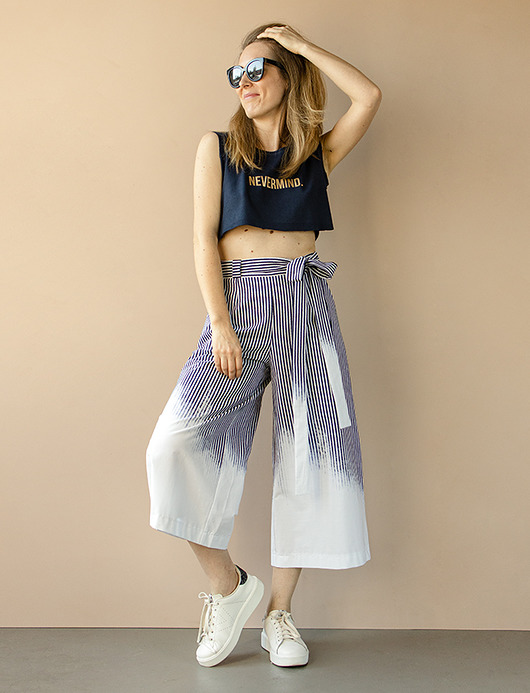 spodnie materiałowe damskie Spodnie szwedy w paski