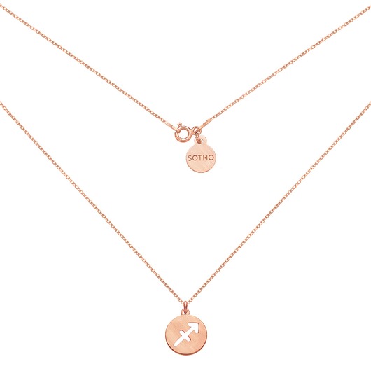 srebrne naszyjniki Matowy naszyjnik z różowego złota z zodiakiem Strzelca