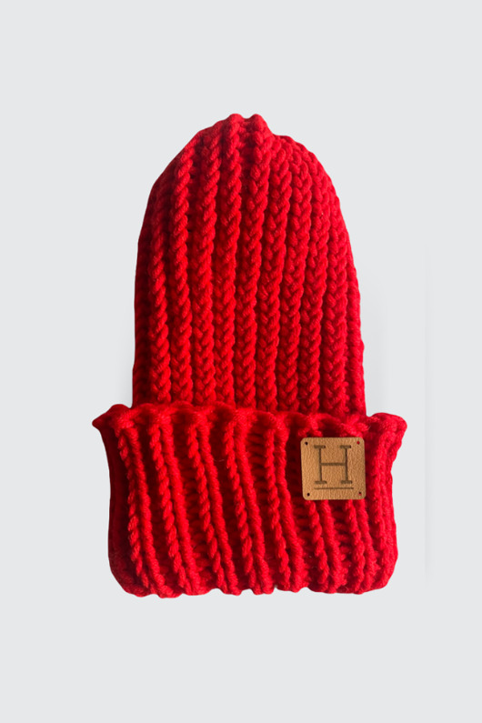 czapki damskie Czapka beanie z wełny merynosa CZERWONY