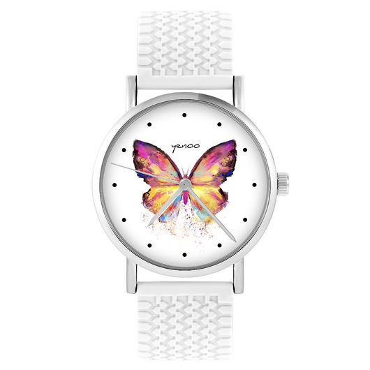 zegarki damskie Zegarek - Motyl - silikonowy, biały