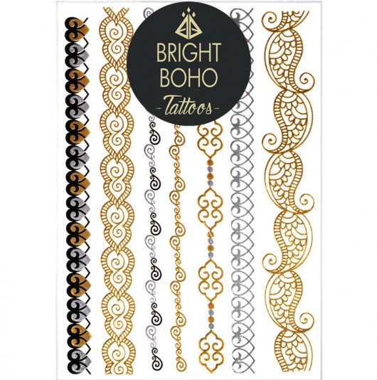 Boho Tattoos Golden Hearts  Set Bright Boho old