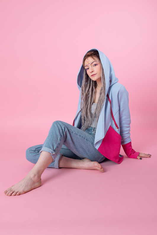 bluza z kapturem damska Bluza damska kolorowa, asymetryczna bluza bawełniana