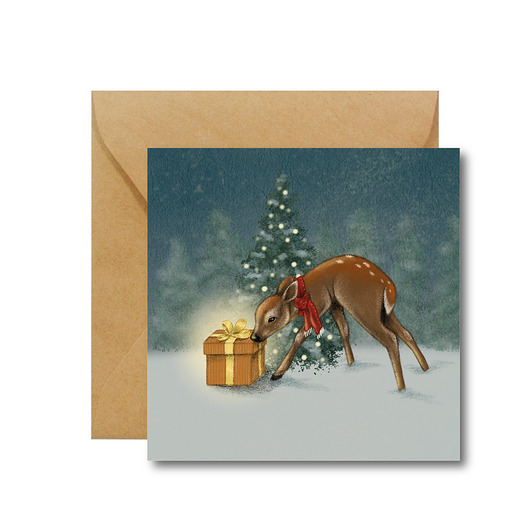 kartki świąteczne Sarenka z prezentem - kartka świąteczna  Hi Little