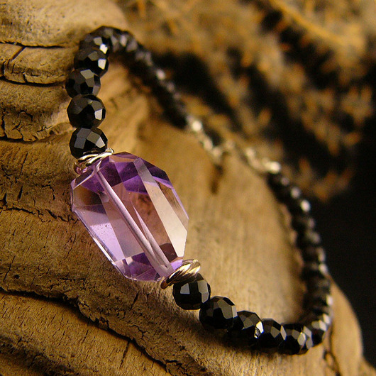 bransoletki z kamieni naturalnych Bransoleta Amulet Spokoju i Ochrony - Ametyst Turmalin Srebro