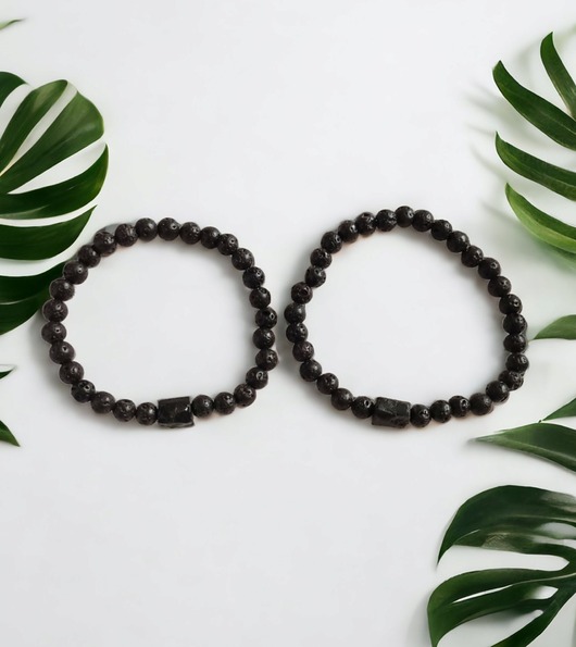 bransoletki z kamieni naturalnych KOMPLET dla PARY - czarny turmalin & lawa - ochrona