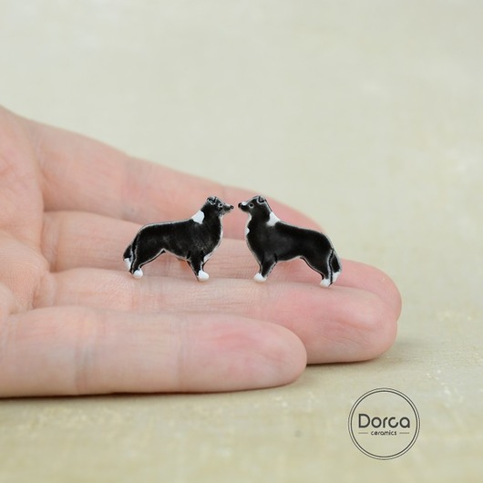 Border collie - ceramiczne kolczyki Dorca