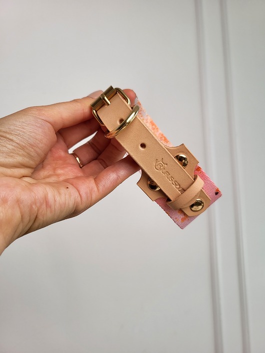 smycze i obroże dla psów i kotów Obroża Pink Confetti/ Nude Leather/ 3,8 cm