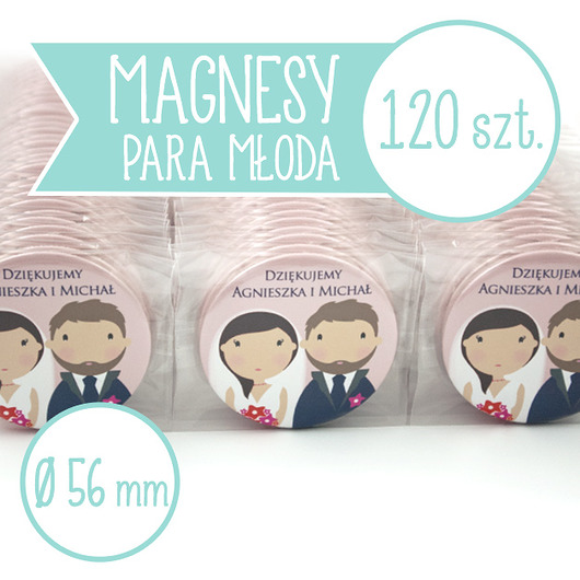 120 szt. magnesy ślubne Młoda Para 56 mm inkipinki