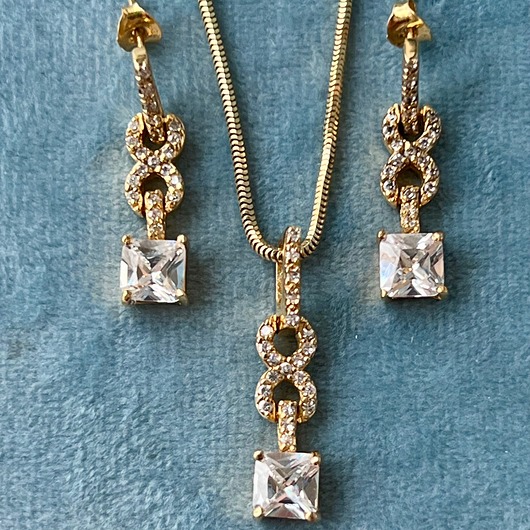 kolczyki pozłacane KOMPLET z cyrkoniami naszyjnik i kolczyki wiszące srebro pr.925 pozłacane