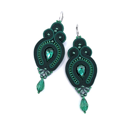 kolczyki soutache Kolczyki sutasz zielone "Verra" eleganckie wieczorowe z kryształkami