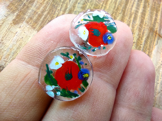kolczyki szklane Kolczyki wkrętki malowane maki i polne kwiaty
