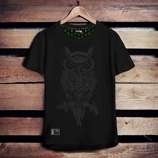 t-shirty męskie Koszulka męska PUCHACZ ZWYCZAJNY czarna -