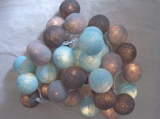 dekoracje świetlne Qule Lampki Cotton Balls Light Turkus i Szarości