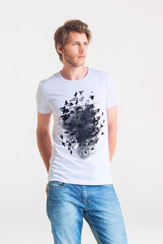 BLACK BIRDS - MęskI T-shirt BIAŁY GAU great as You