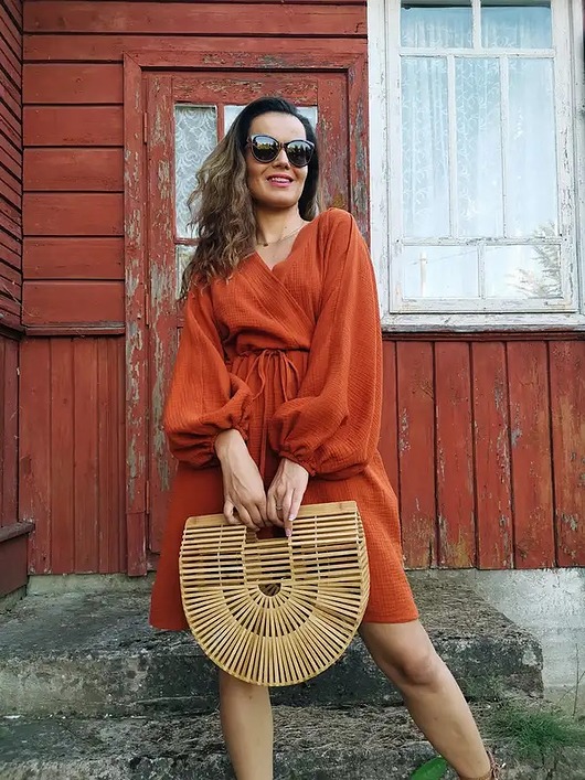 sukienki midi damskie Sukienka MUŚLINOWA Sycylia ruda