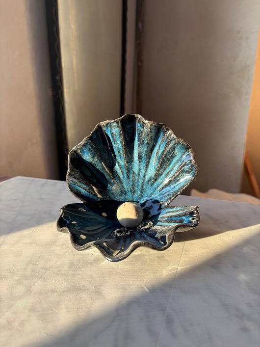 pojemniki na biżuterię Ceramiczna Muszla Muszelka Skarbiec z Perłą na Biżuterię Midnight Ocean
