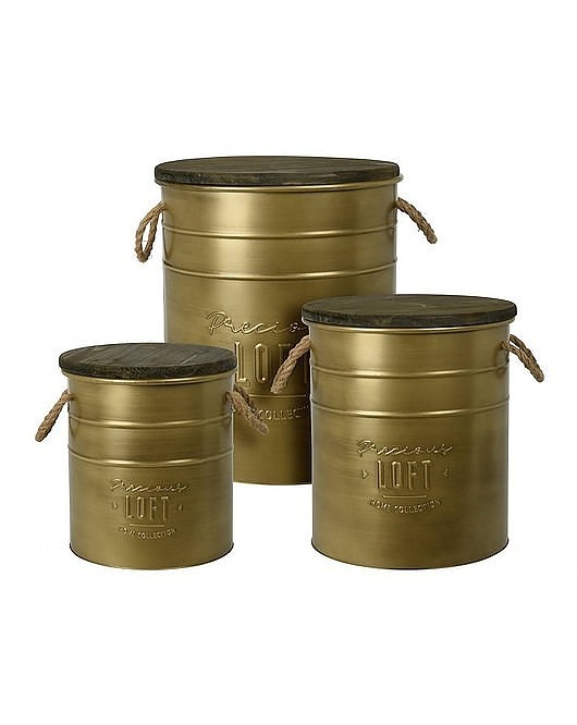 stoliki kawowe Stolik Kawowy 3 szt. Stoliki Beczki ze Sznurem Złote