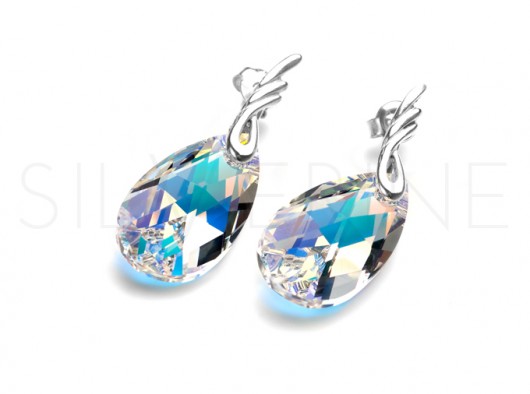  Kolczyki kryształ SWAROVSKI Almond Crystal AB twist silverine