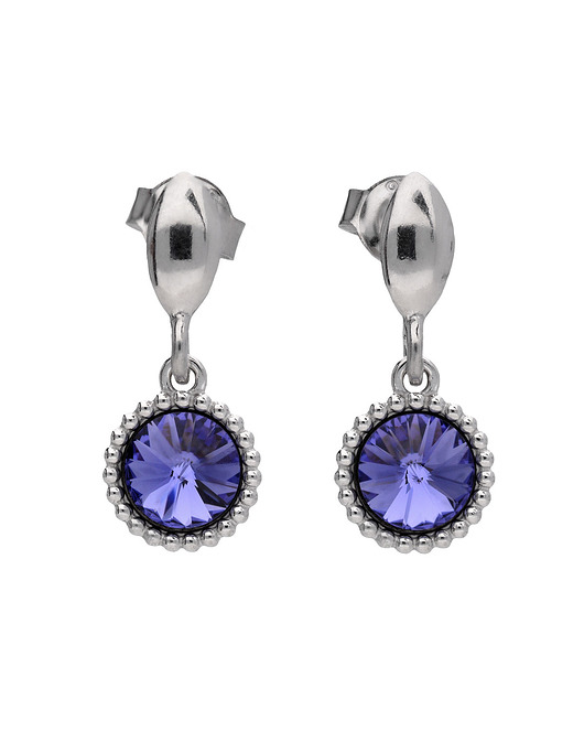 Srebrne kolczyki Swarovski okrągły, fioletowy kryształ KOM Biżuteria