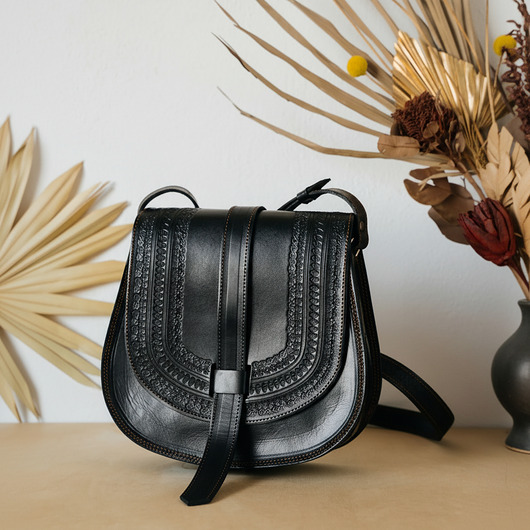 torby na ramię Torebka skórzana ręcznie robiona góralska Rosa na ramię skóra czarna