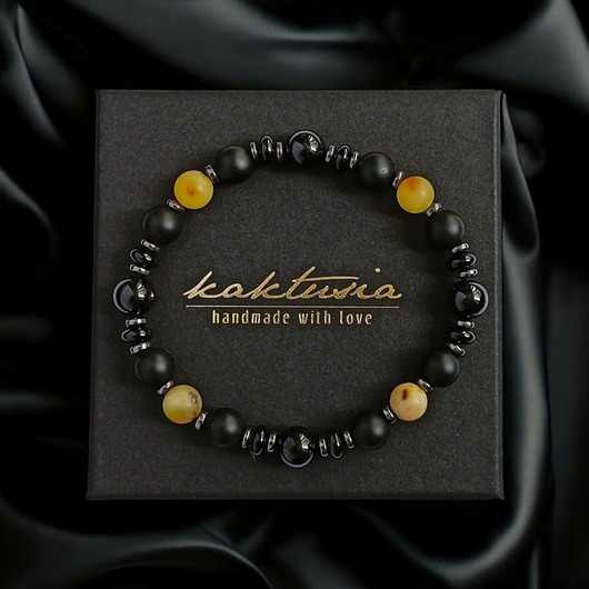 biżuteria męska PREMIUM : BRURSZTYN onyks turmalin hematyt