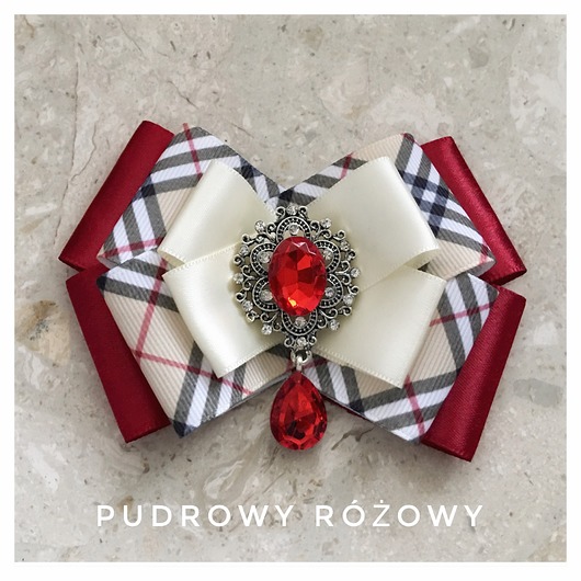 Brosza  Świąteczna w kratę NEW Pudrowy Różowy