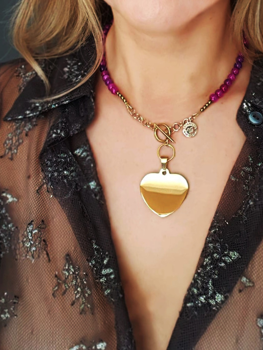 chokery Choker z agatów  z sercem