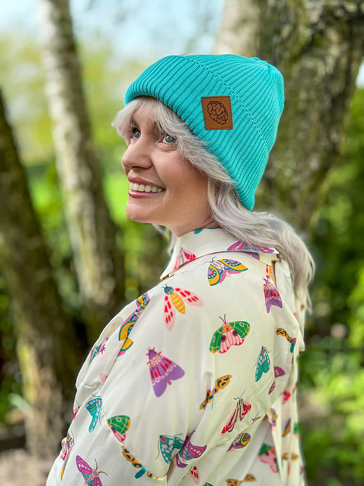 czapki damskie Bawełniana czapka beanie logo ekoskórka Turkus