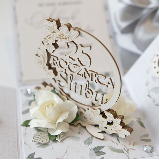 kartki scrapbooking 25 rocznica ślubu, srebrne gody, exploding box, kartka 3d