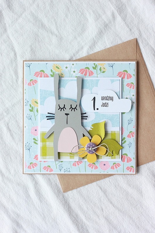 kartki scrapbooking Kolorowy zajączek. Kartka urodzinowa