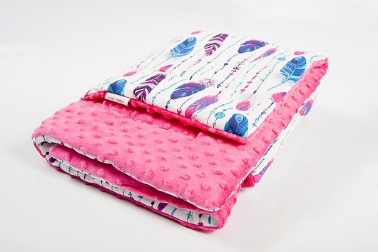 Mięciutki kocyk minky w fusjowe pióra - 75x100 Minky and Cotton