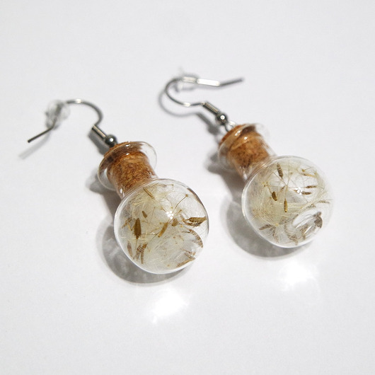 kolczyki szklane Kolczyki fiolki - dmuchawiec , okrągłe