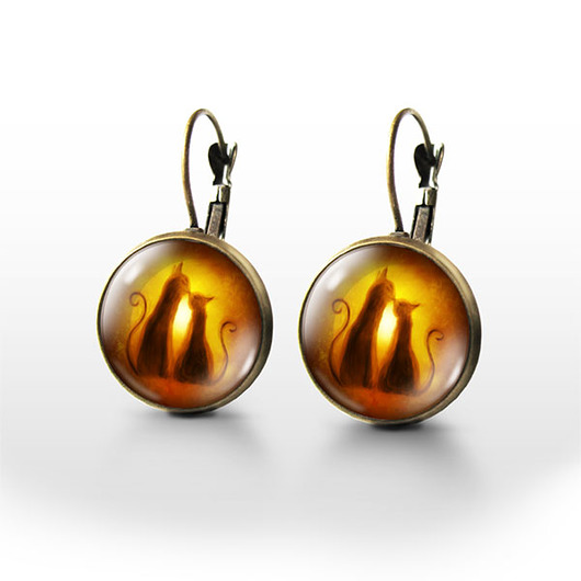 kolczyki szklane Kolczyki - Kotki - brąz