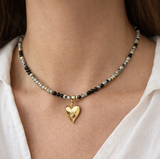 korale PEPPER HEART naszyjnik JASPIS, kamienie naturalne