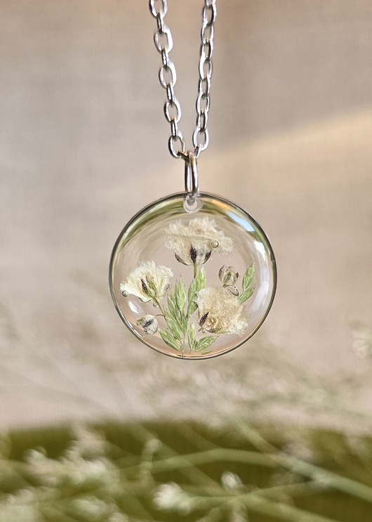 wisiory Wieczne kwiaty srebrny wisiorek prawdziwe kwiaty naszyjnik biały