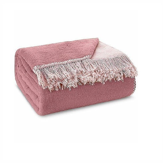 koce i narzuty Koc Bawełniany z Frędzlami Koc Pled Narzuta Frago Pudrowy Róż 150x200 cm