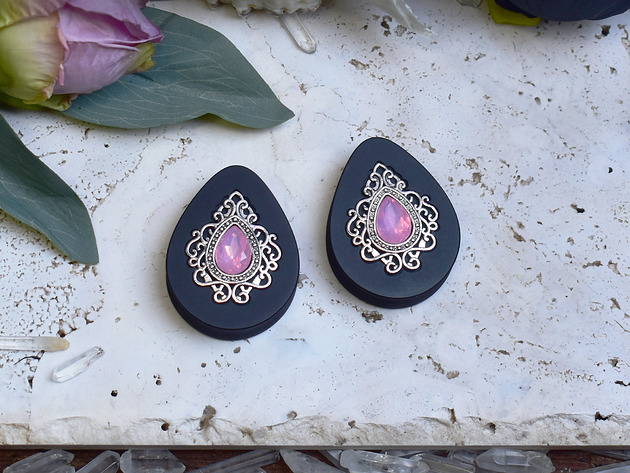 biżuteria różna Tunele do uszu 34-60mm / łezki z wiktoriańską ozdobą i kryształkiem