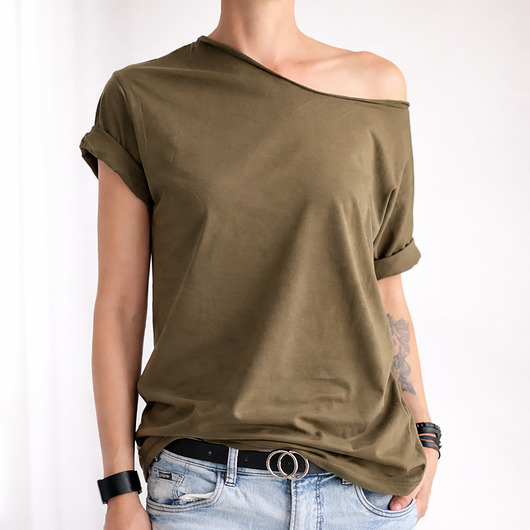 t-shirt damskie Mech Oversize Bez Nadruku