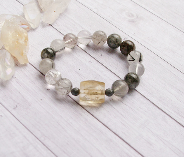 bransoletki z kamieni naturalnych Kwarc z turmalinem & cytryn : rozmiar S