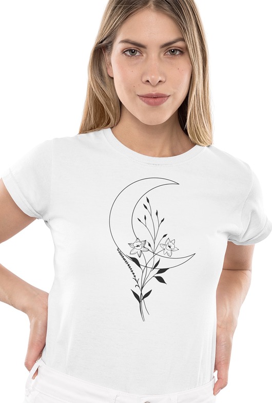 t-shirt damskie Koszulka kwiaty line art rośliny natura księżyc