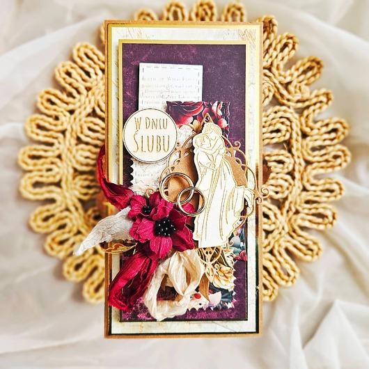 kartki scrapbooking Ślub w burgundzie - kartka okolicznościowa