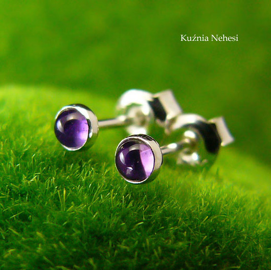 kolczyki z kamieniami Kolczyki Drobinki Sztyfty - Ametyst Srebro