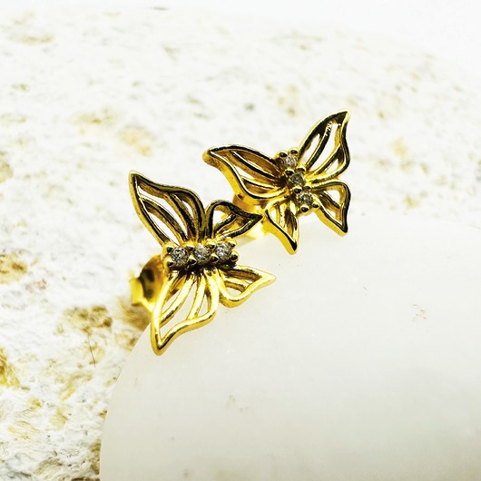 kolczyki pozłacane Złote kolczyki motylki, sztyfty motyle