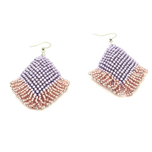 kolczyki szklane Romby Ametystowe z Falbankami