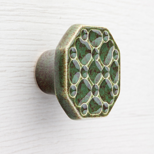gałki do mebli Ceramiczna gałka do mebli zielono-brązowa wz.11, ręcznie robiona