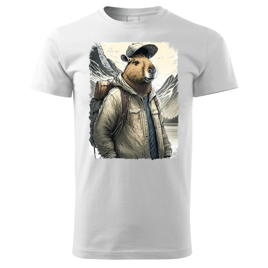 t-shirty męskie Tatra Art i kapibara turyściara z plecakiem na górskim szlaku v3