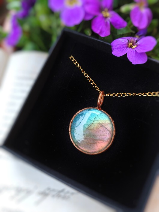 wisiory Wisiorek Chłodne Lato z Labradorytu i miedzi