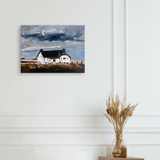obrazy ORYGINAŁ. Obraz na płótnie - Dom nad wodą 30x40 cm