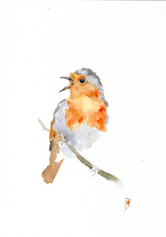 obrazy Oryginalna akwarela. Rudzik